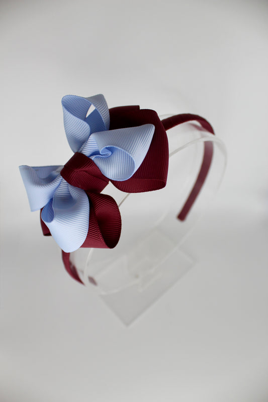 Double Loop Hair Band - Burgundy and Bluebell