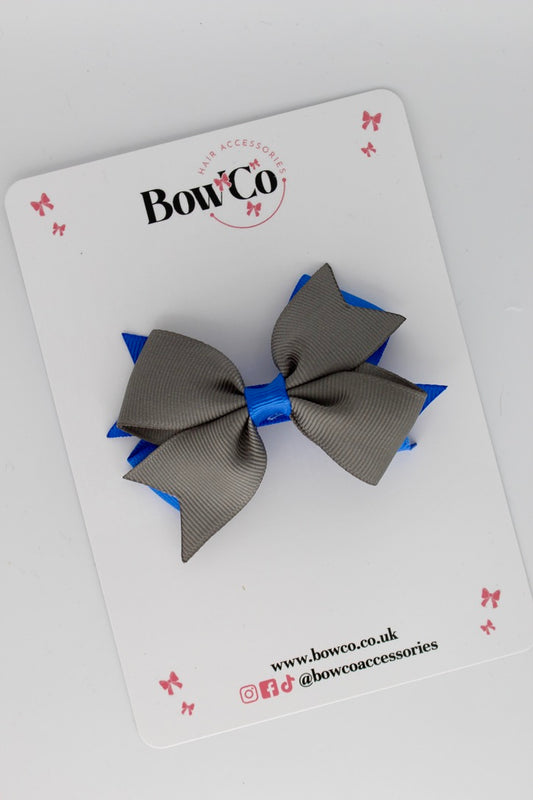 Royal Blue and Metal Grey - Layer Tail Bow - Clip