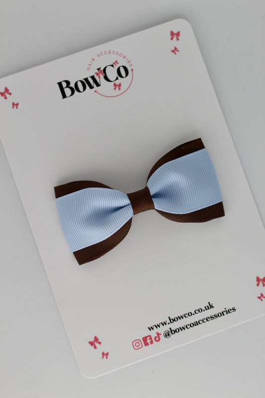 3 Inch Tuxedo Bow - Clip - Bluebell and Brown