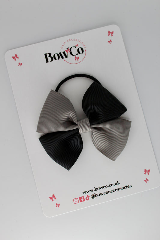 3 Inch Twist Bow - Elastic - Black and Metal Grey