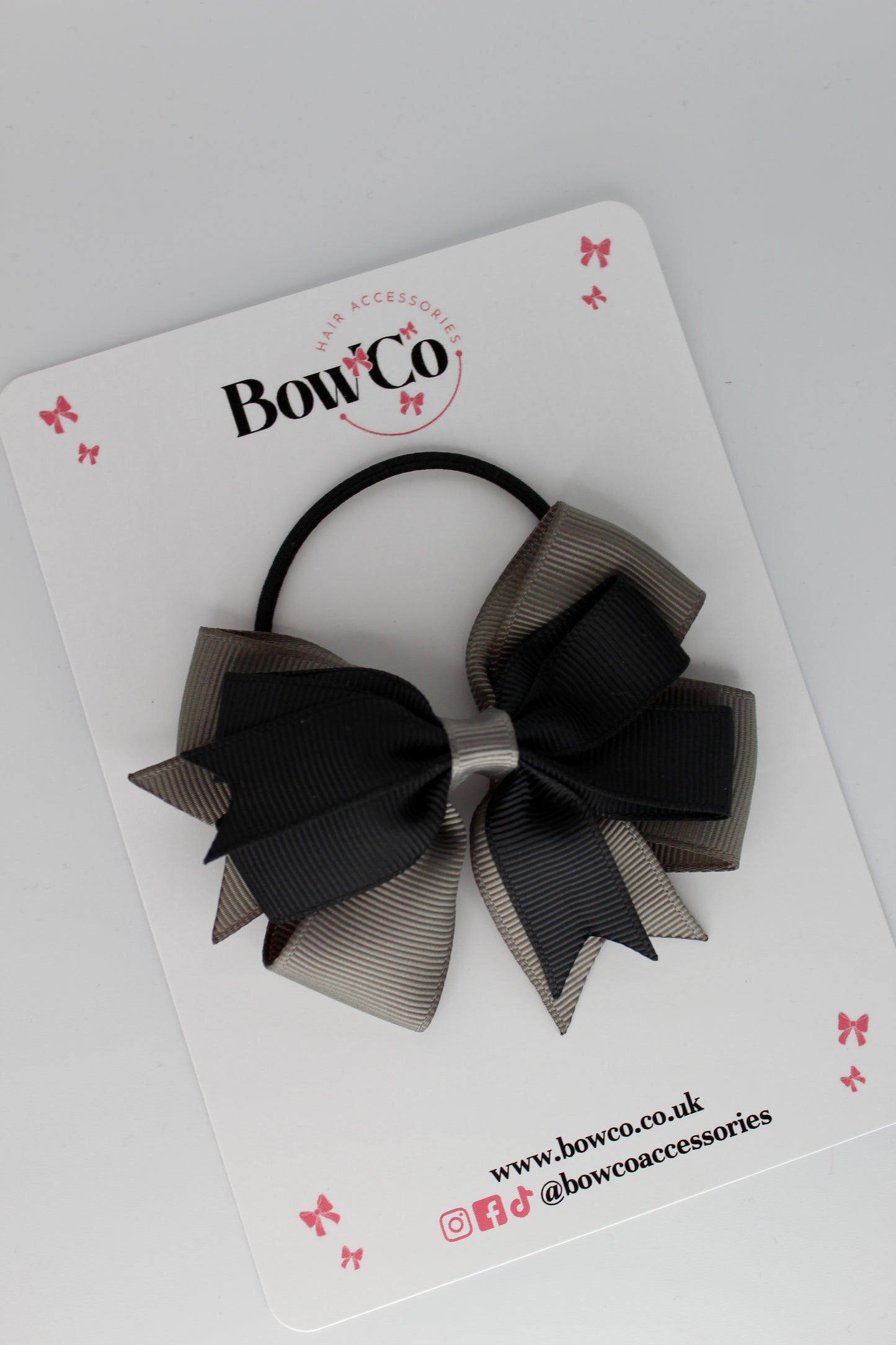 3 Inch Double Tail Bow - Elastic - Black and Metal Grey