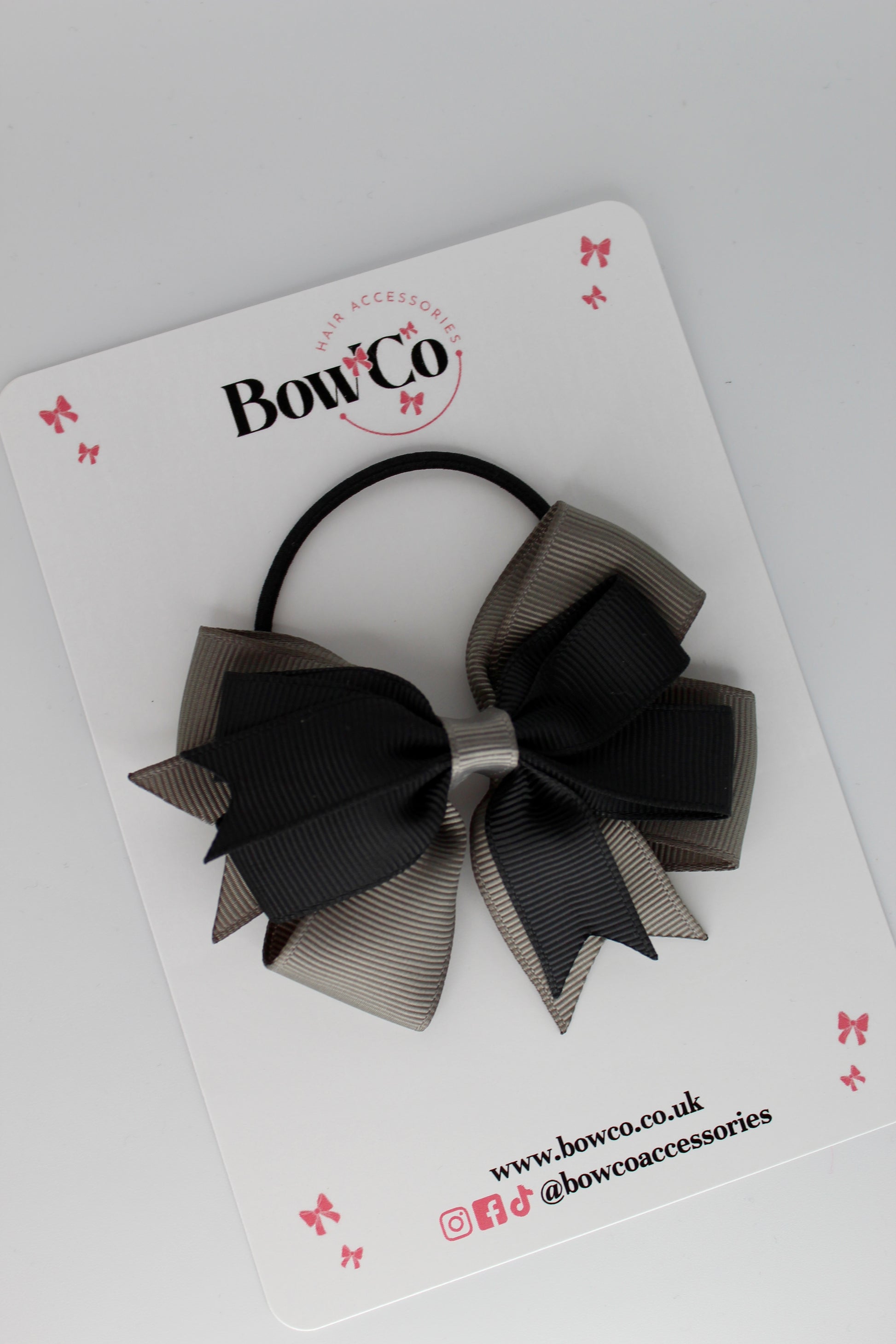 3 Inch Double Tail Bow - Elastic - Black and Metal Grey