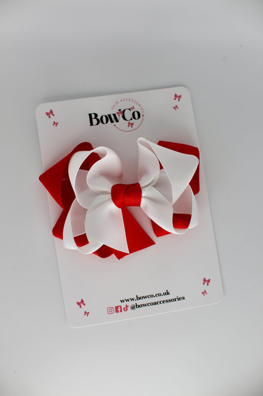 Double Loop Bow - Clip - Red and White