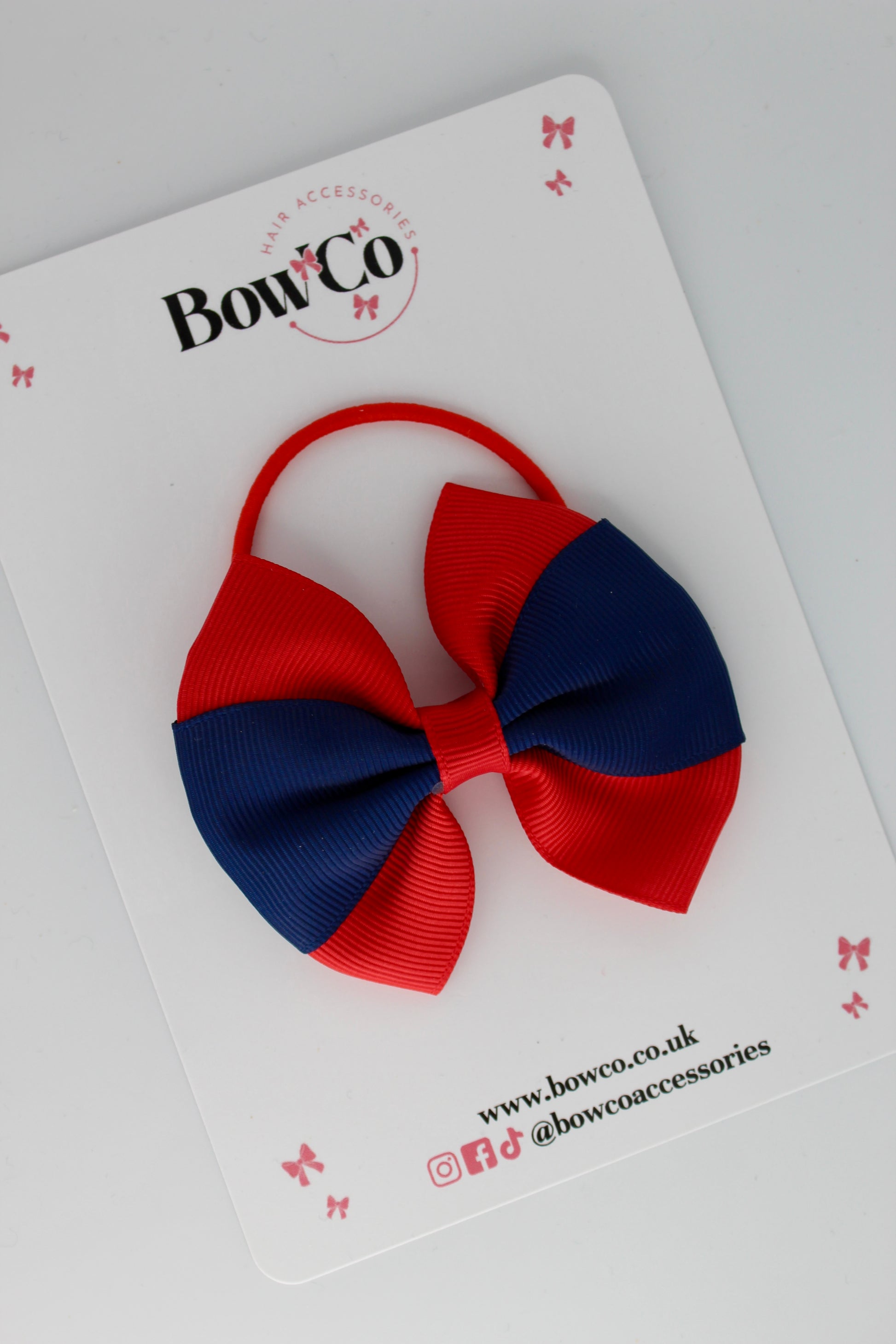 Red and Navy Blue - Round Tuxedo Bow - Elastic