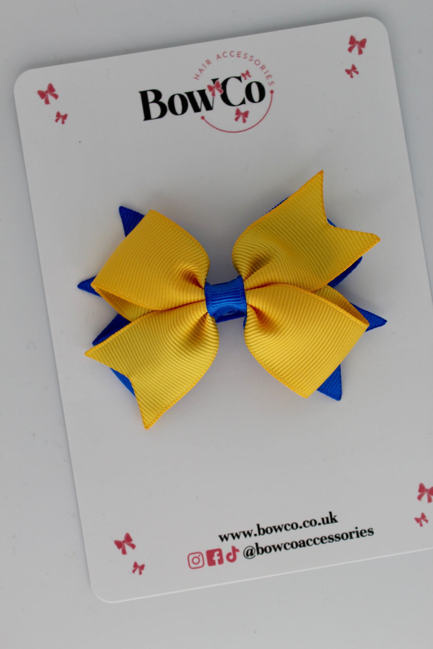 Royal Blue and Yellow Gold - Layer Tail Bow - Clip