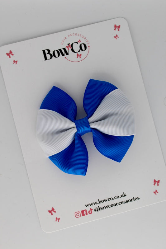 Royal Blue and White - Round Tuxedo Bow - Clip