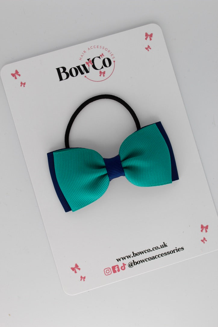 Jade Green and Navy Blue - Double Lapel Bow - Elastic