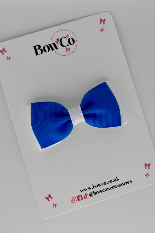 Royal Blue and White - Double Lapel Bow - Clip