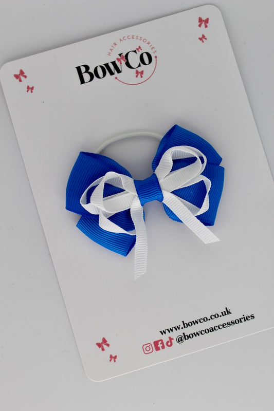 Royal Blue and White - Double Bow - Elastic