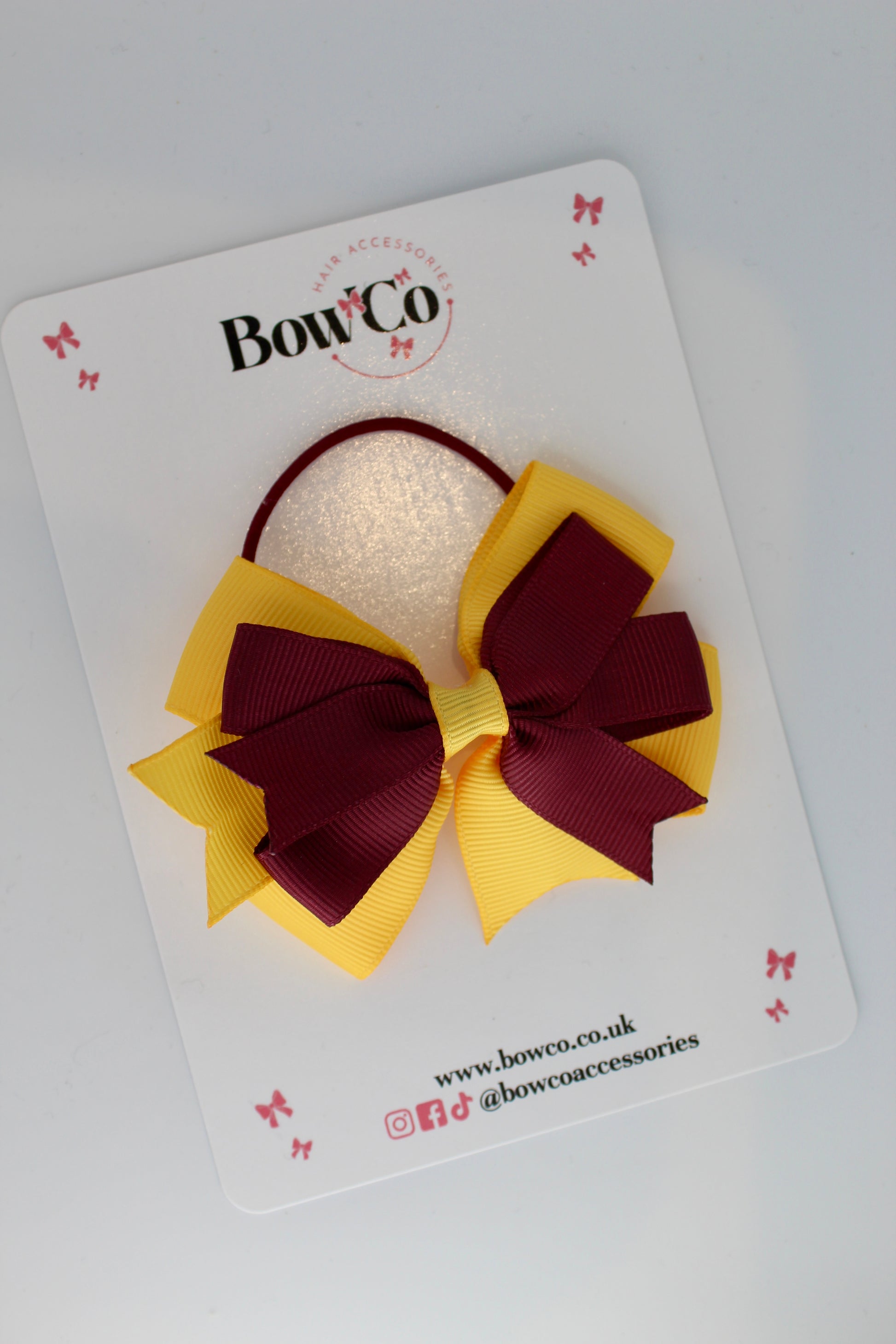 Burgundy and Yellow Gold - Double Tail Bow - Elastic