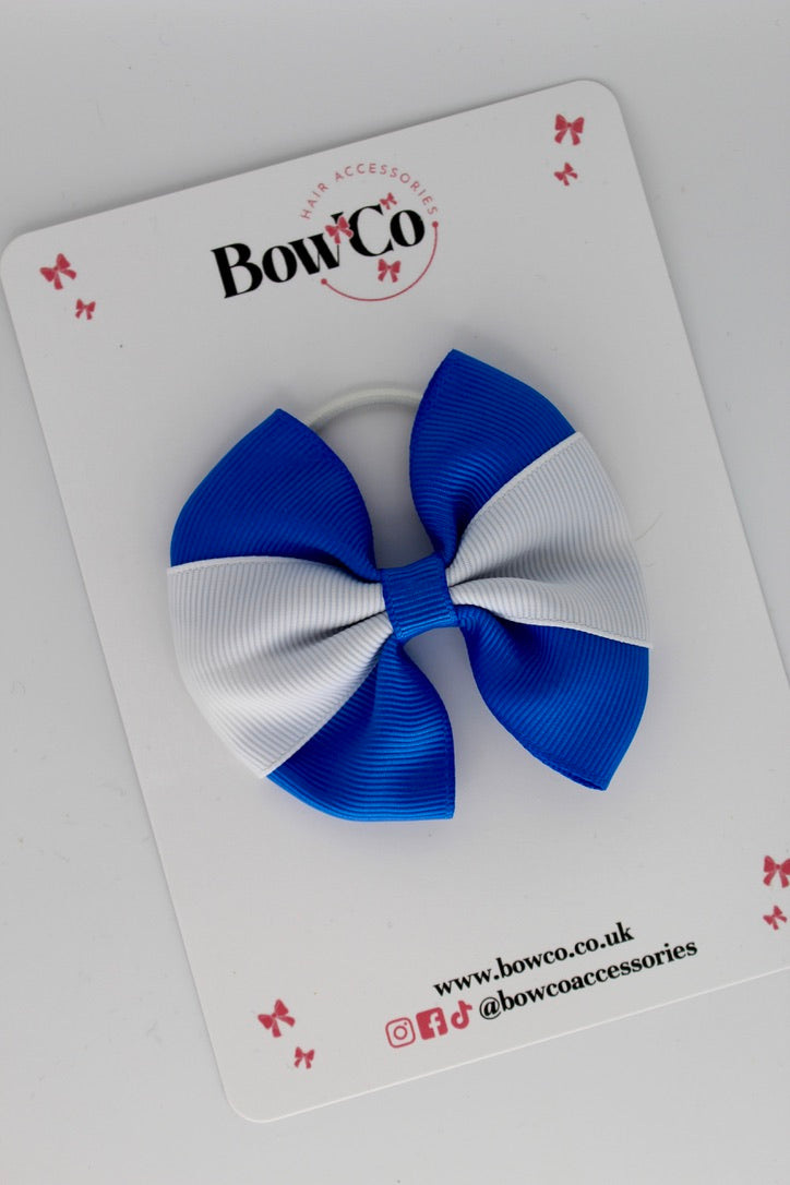 Royal Blue and White - Round Tuxedo Bow Set - Elastic