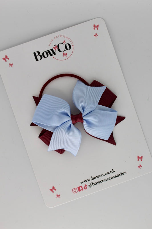 Burgundy and Bluebell - Layer Tail Bow - Elastic