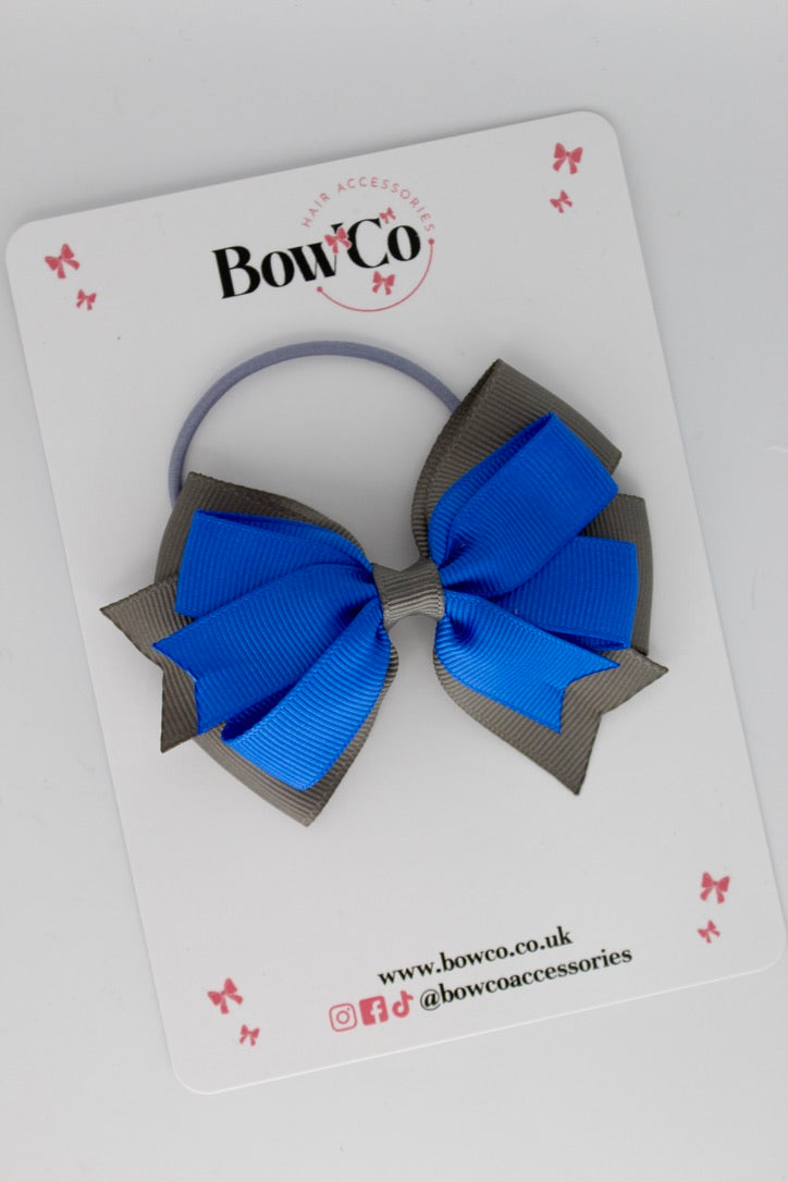 Royal Blue and Metal Grey - Double Tail Bow - Elastic