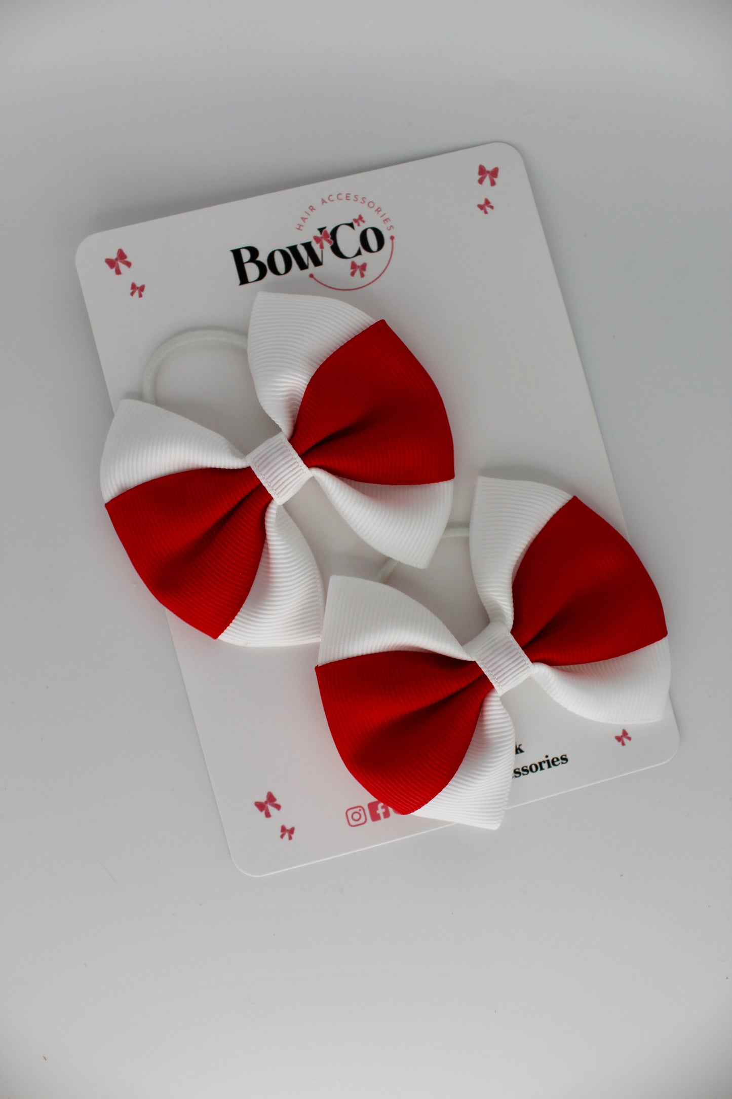 Red and White - Round Tuxedo Bow Set - Elastic