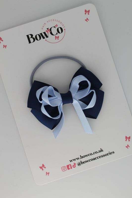 Navy and Bluebell - Double Bow - Elastic