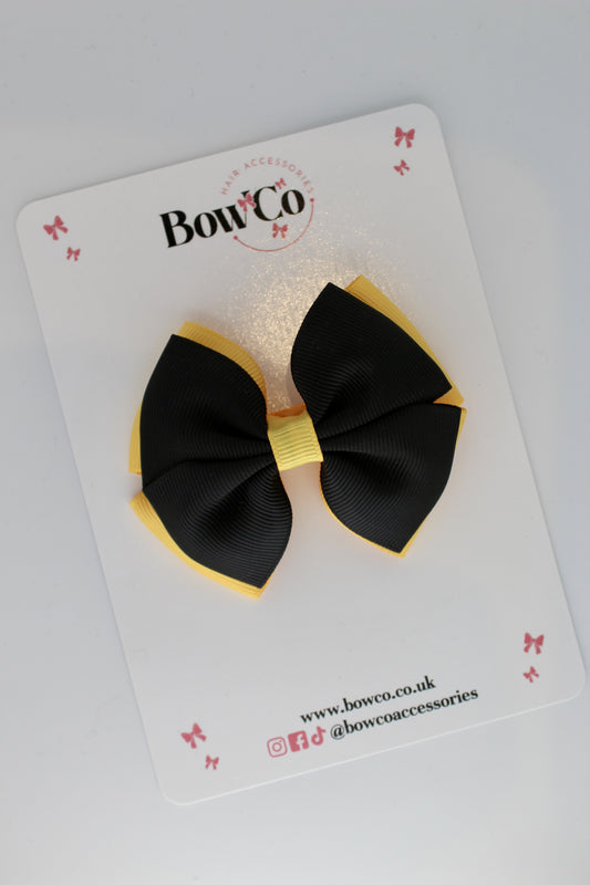 3 Inch Double Layer Bow - Clip - Black & Yellow Gold