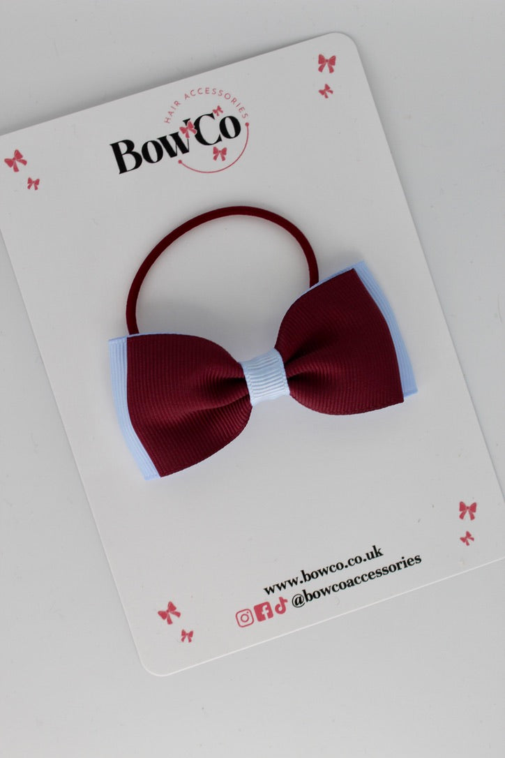 Burgundy and Bluebell - Double Lapel Bow - Elastic