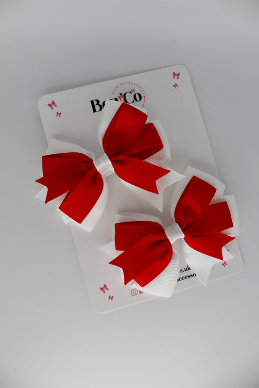 Double Tail Bow Set - Clip - Red and White