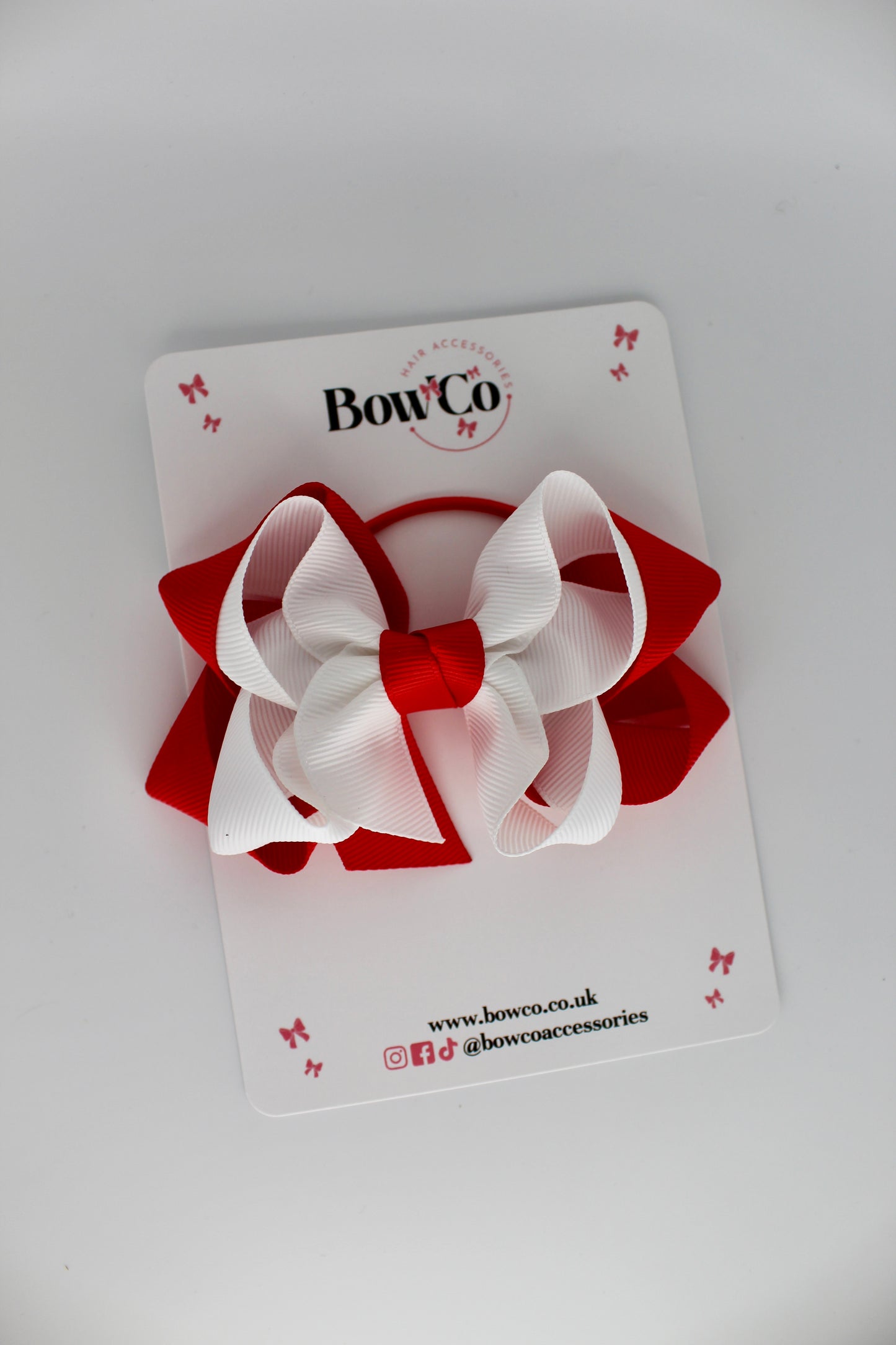 Double Loop Bow - Elastic - Red and White