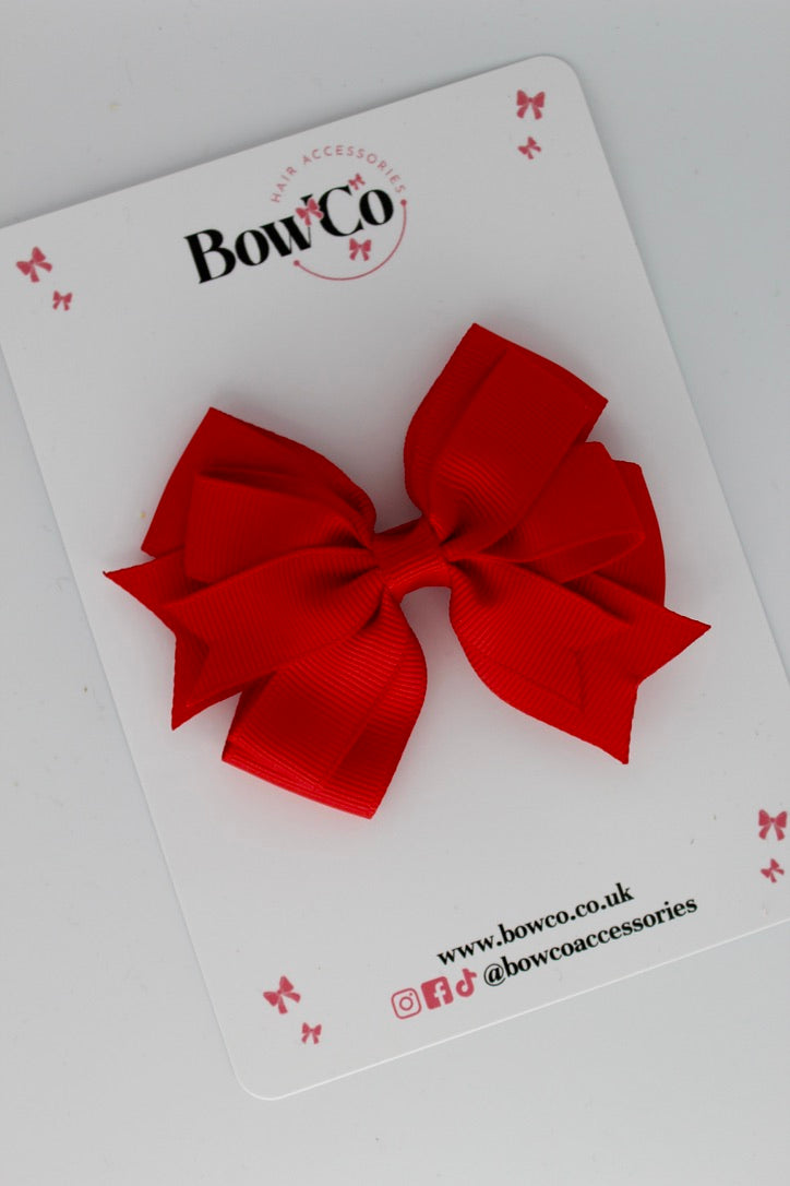 3 Inch Layer Tail Bow - Clip - Red