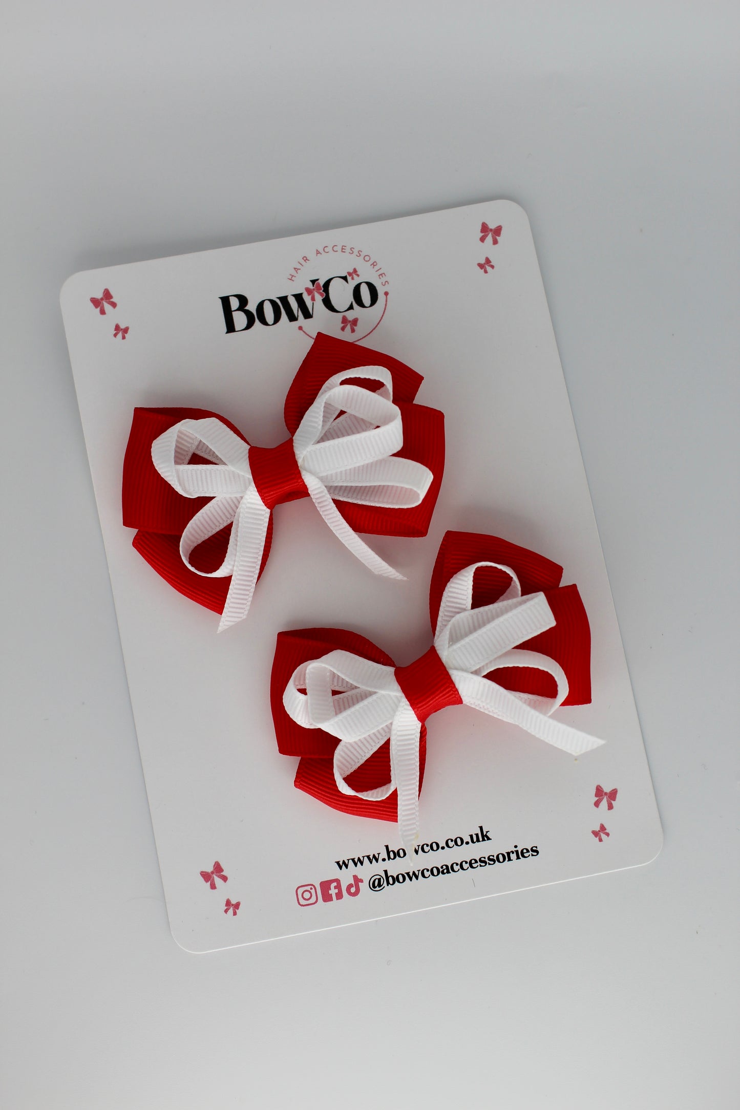 Double Bow Clip Set - Red and White