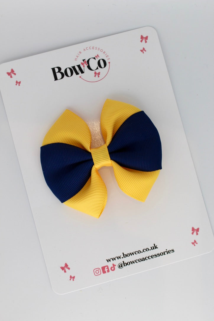 Navy Blue and Yellow Gold - Round Tuxedo Bow - Clip