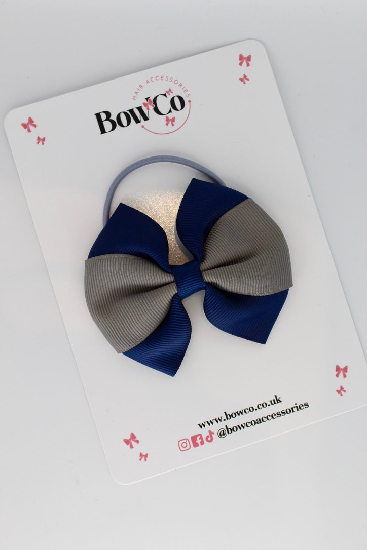 Navy and Metal Grey - Round Tuxedo Bow Set - Elastic