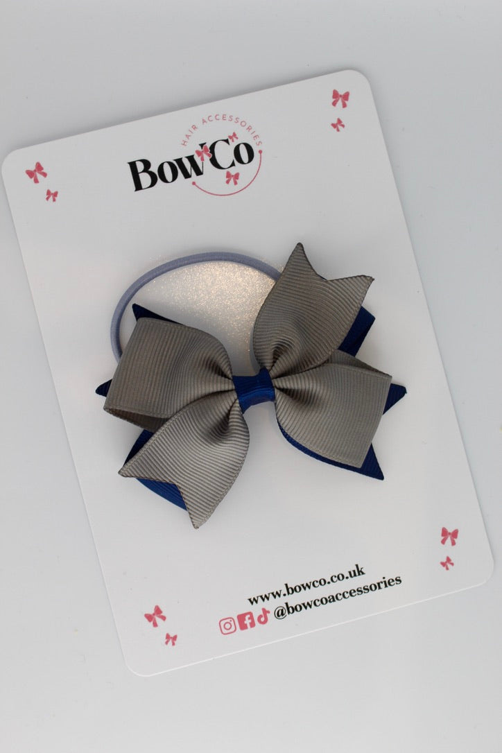 Navy and Metal Grey - Layer Tail Bow - Elastic