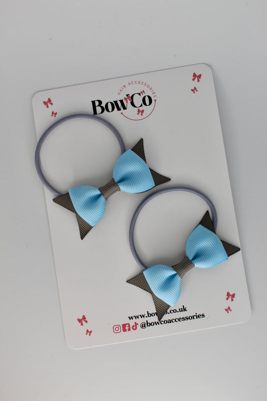 2.5 Inch Layer Tail Bow - Elastic - 2 Pack - Blue Topaz and Metal Grey