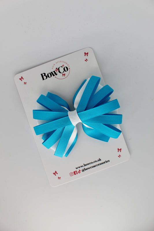 4 Inch Spiral Bow - 4 Inches - Clip - Turquoise and White