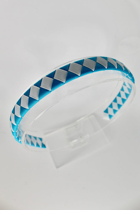 Pleated Turquoise and White Hairband