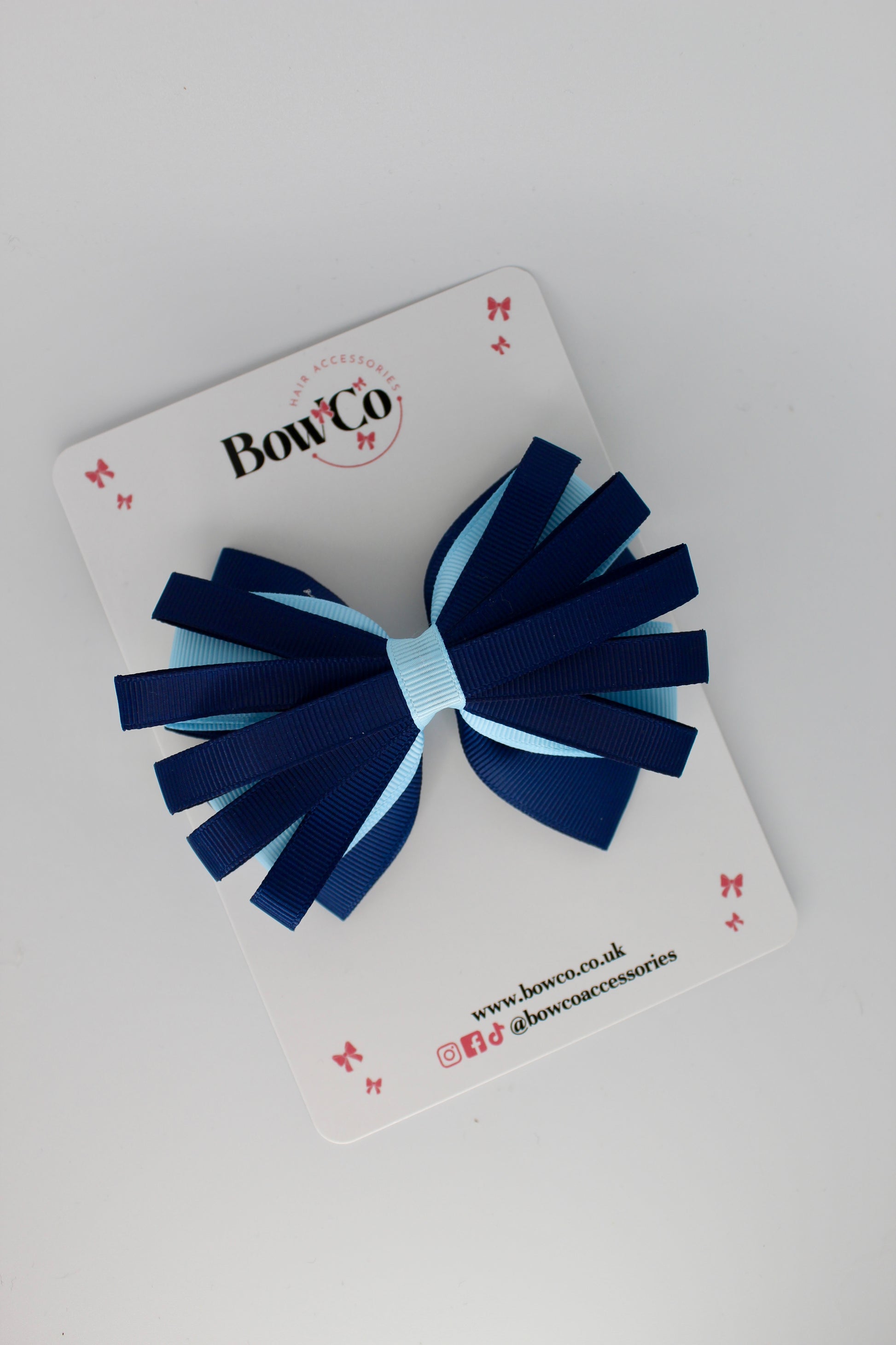 4 Inch Spiral Bow - 4 Inches - Clip - Navy Blue and Blue Topaz