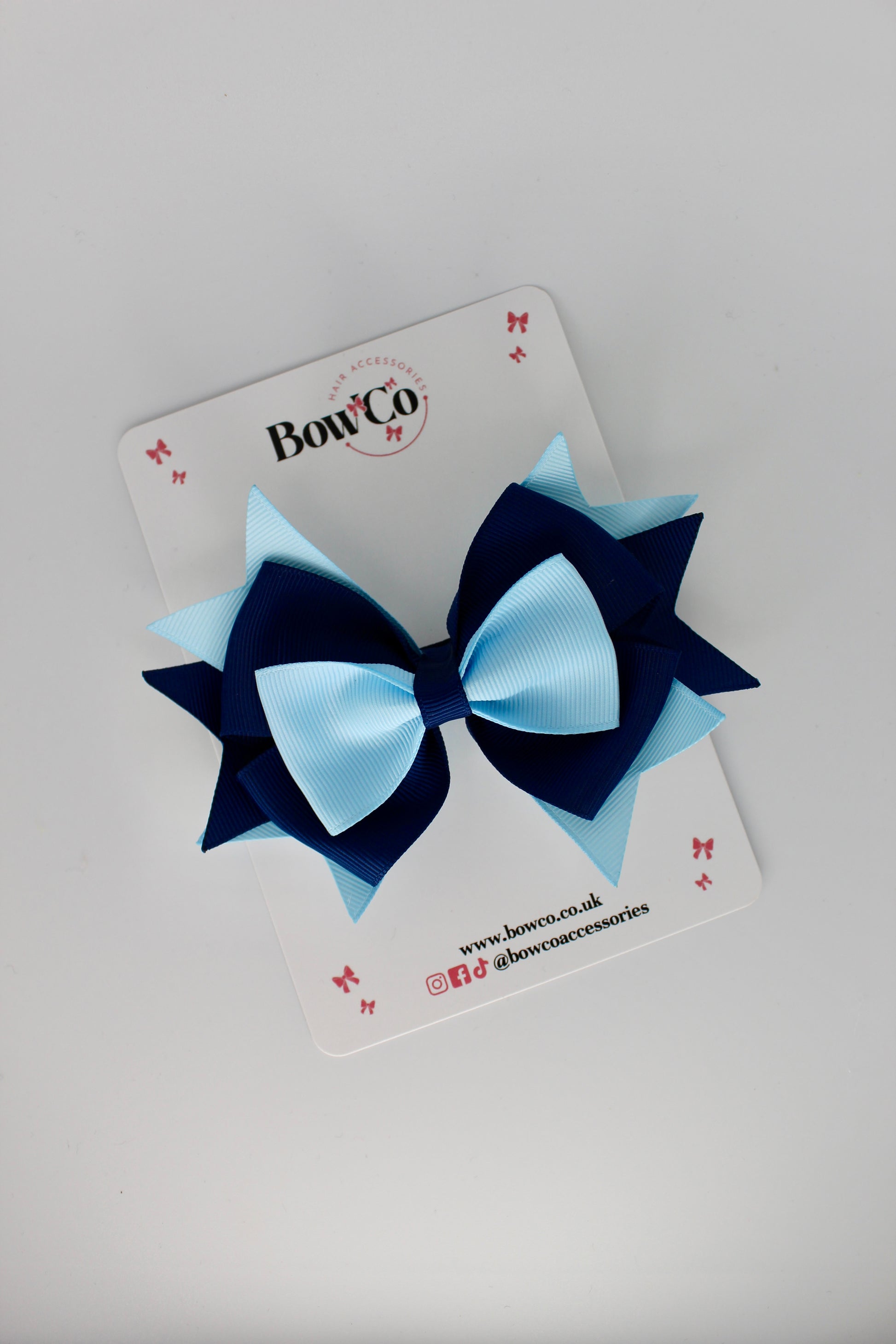 3.5 Inches Layer Bow - Clip - Navy Blue and Blue Topaz