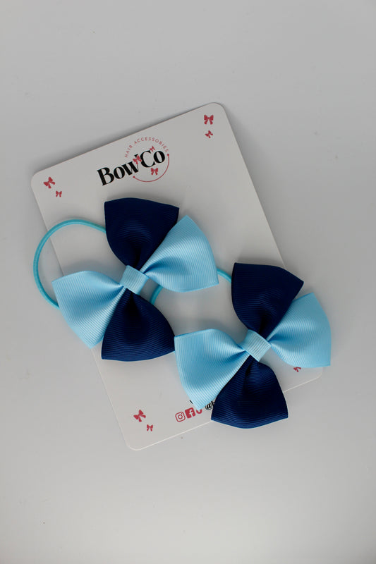 3 Inch Twist Bow - 2 Pack - Elastic Band - Navy and Blue Topaz