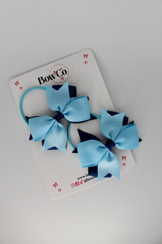 3 Inch Layer Tail Bow - Elastic Bobble - 2 Pack - Navy and Blue Topaz