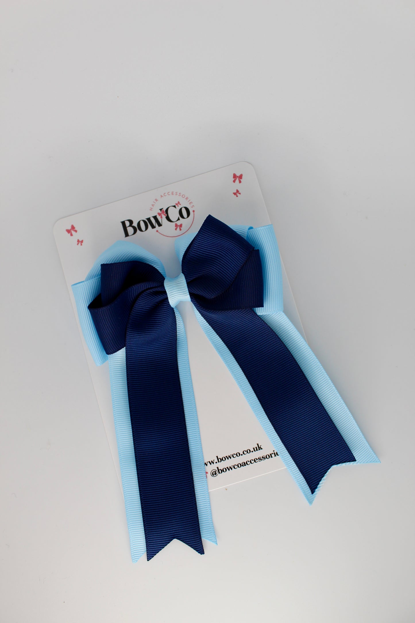 4.5 Inch Ponytail Large Double Tail Bow - Navy and Blue Topaz