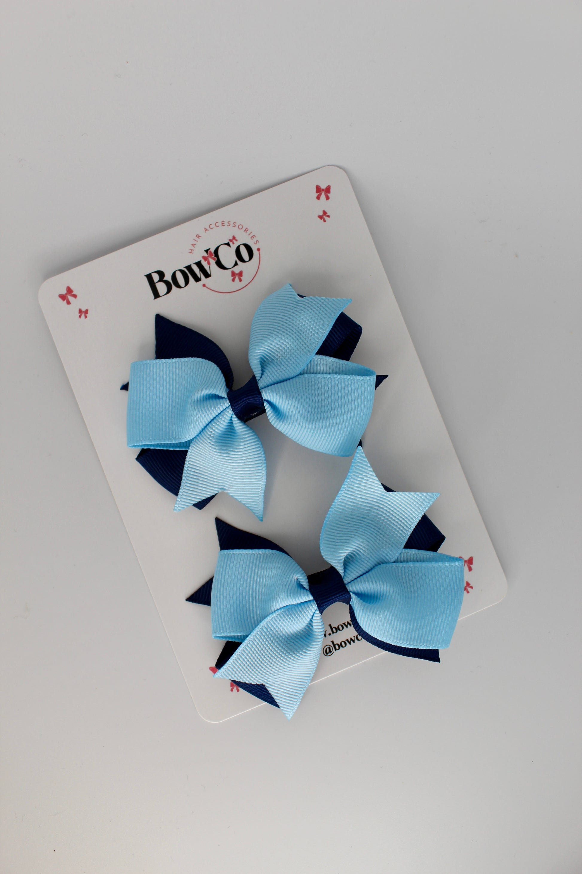 3 Inch Layer Tail Bow - Clip - 2 Pack - Navy Blue and Blue Topaz