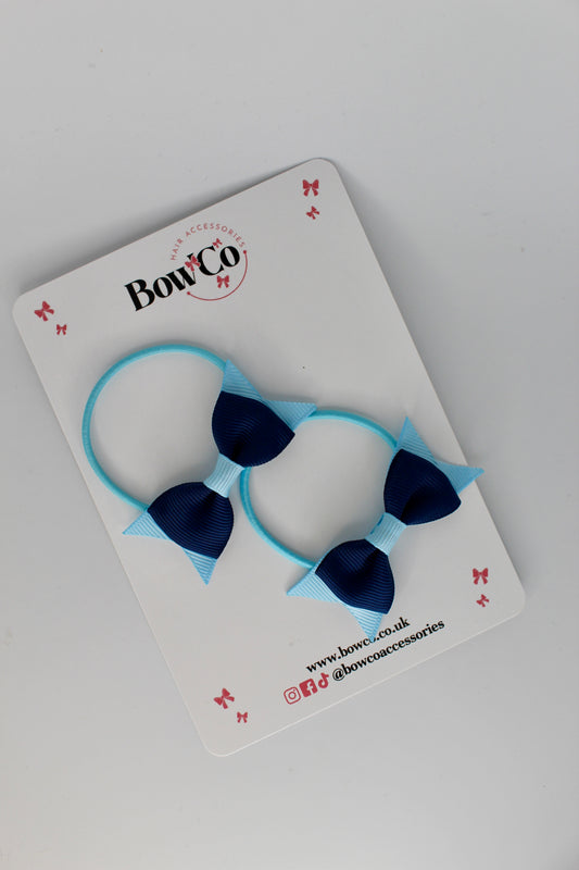 2.5 Inch Layer Tail Bow - Elastic - 2 Pack - Navy and Blue Topaz