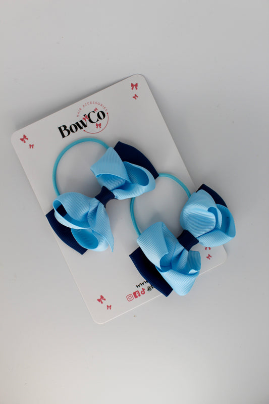 3 Inch Ruffle Bow - Elastic - 2 Pack - Navy and Blue Topaz