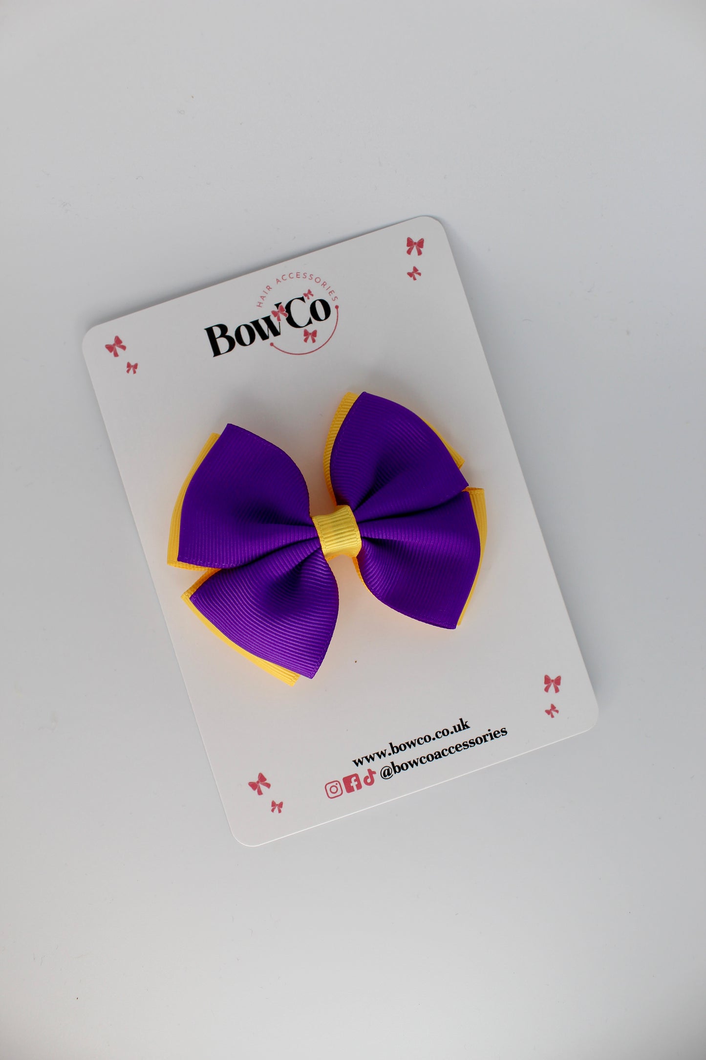 3 Inch Double Layer Bow - Clip - Purple and Yellow Gold