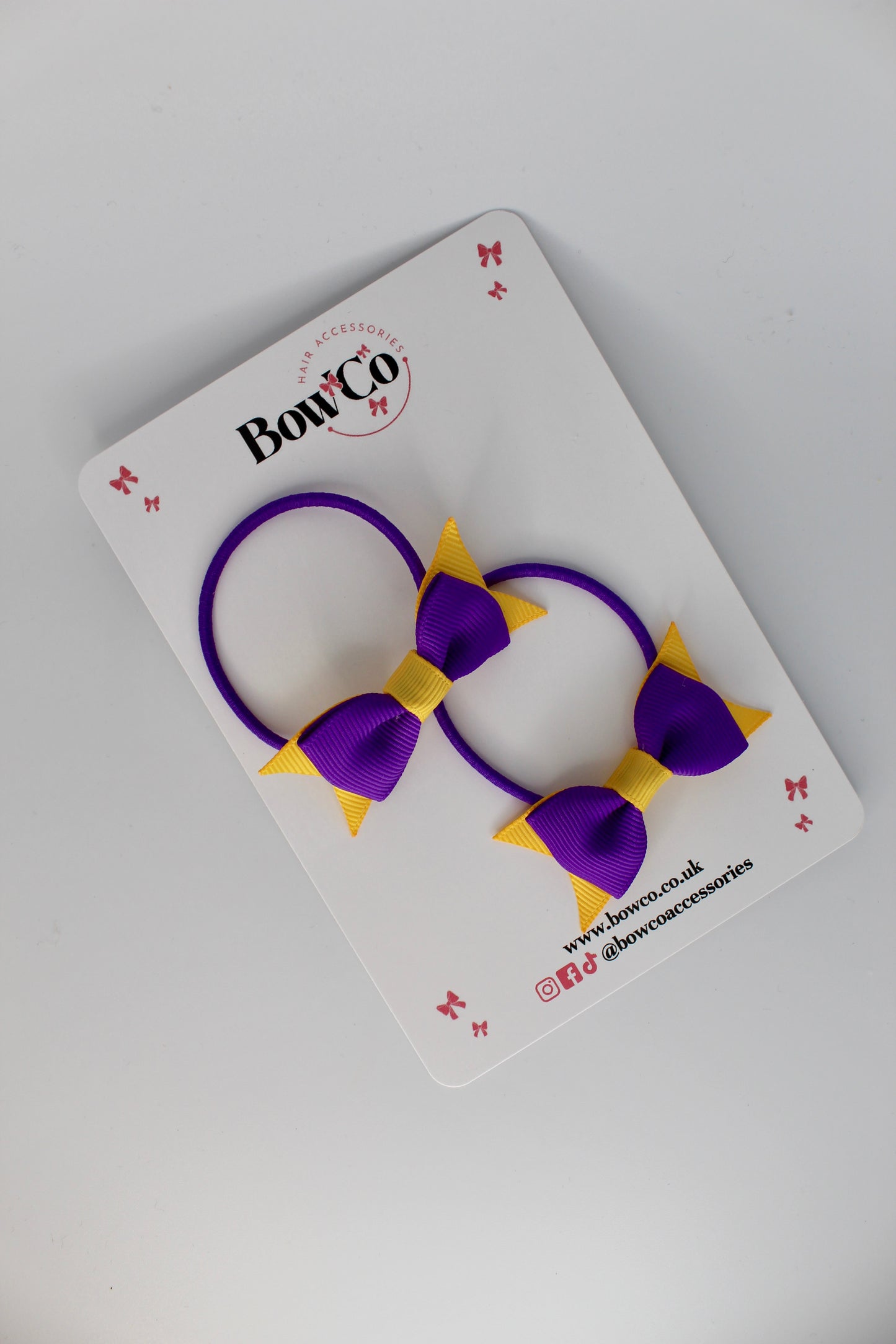 2.5 Inch Layer Tail Bow - Elastic - 2 Pack - Purple and Yellow Gold