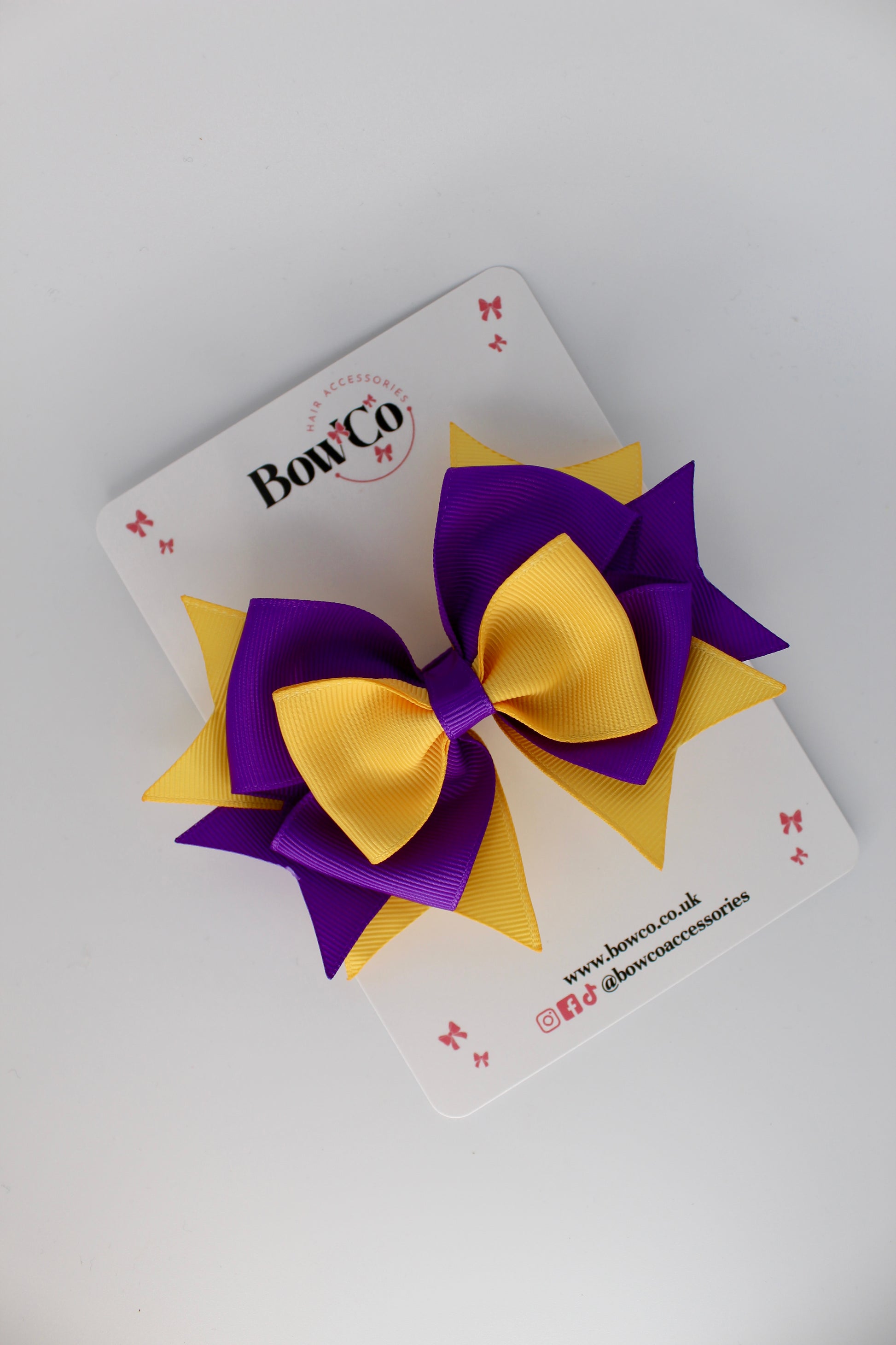 Purple and Yellow Gold - Layer Bow - Clip