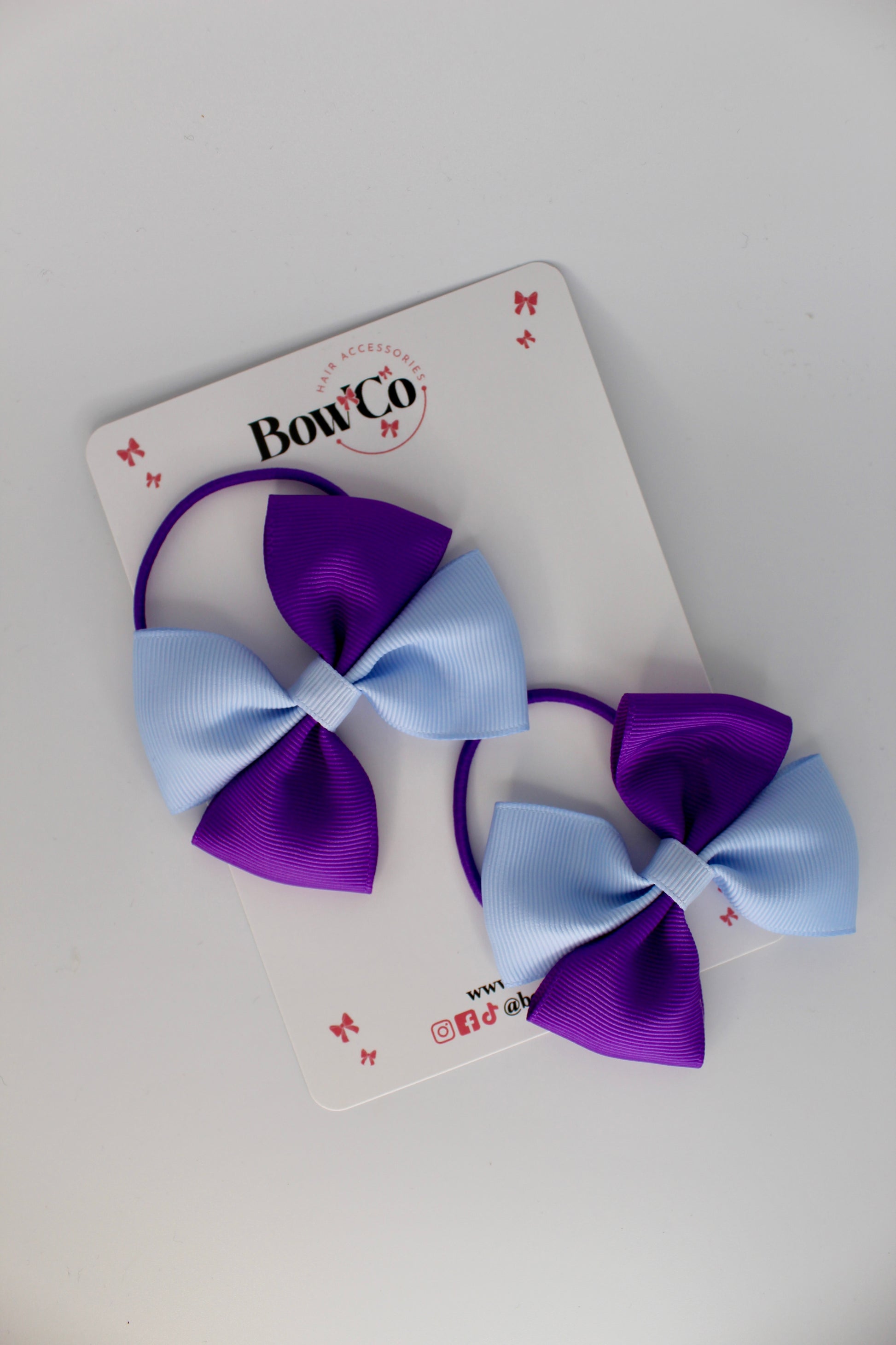 3 Inch Twist Bow - 2 Pack - Elastic Band - Purple and Bluebell