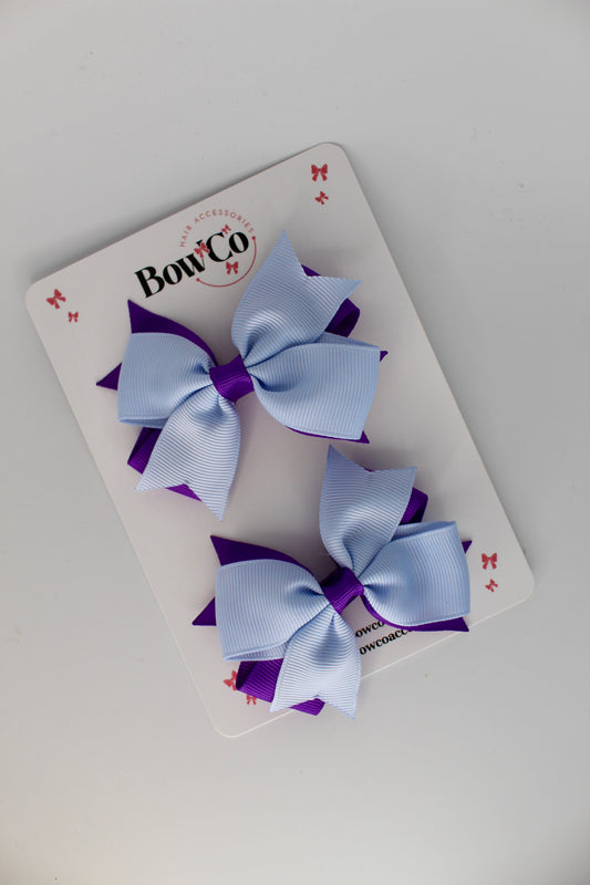 3 Inch Double Tail Bow - Elastic Bobble - 2 Pack - Purple and Bluebell