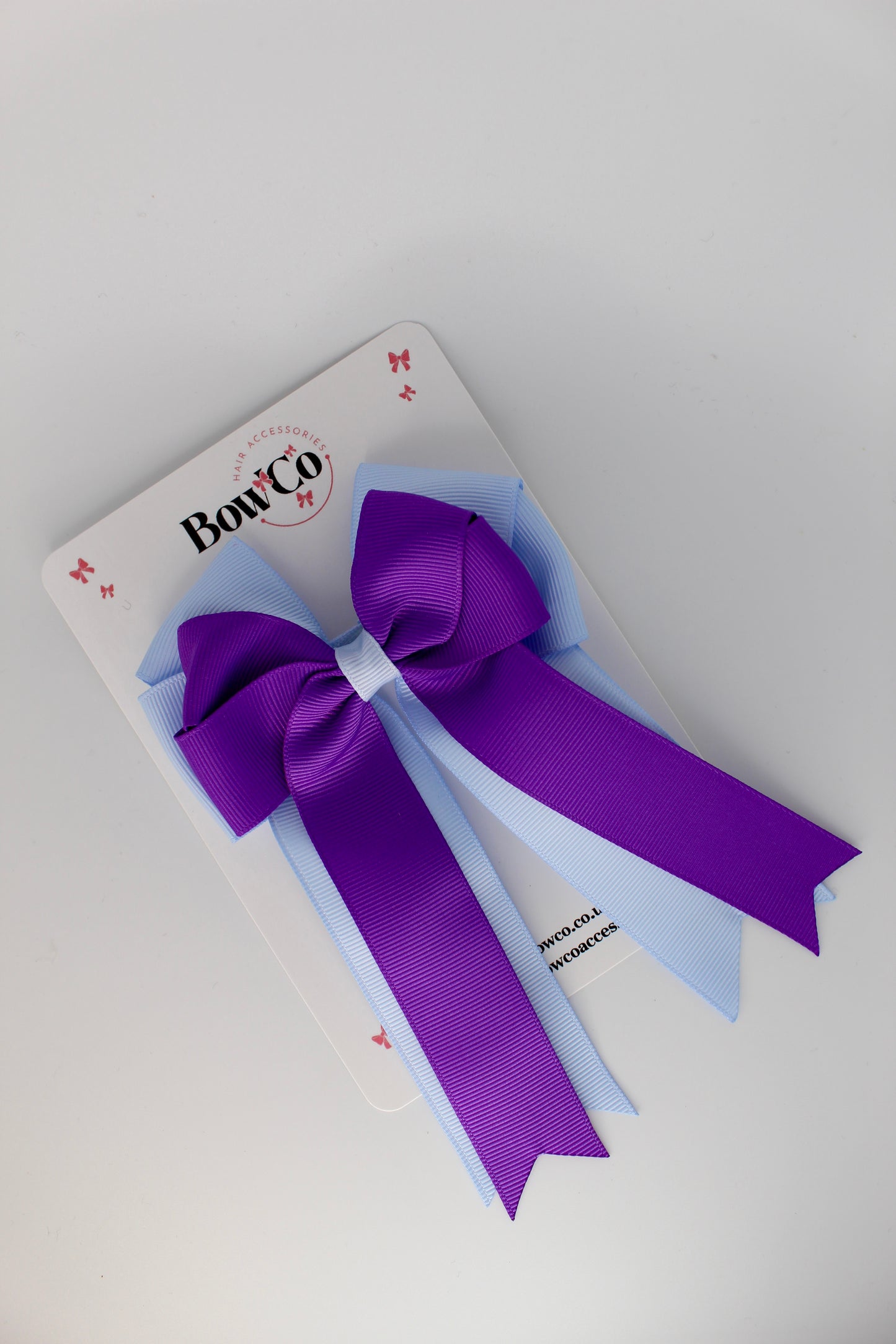 4.5 Inch Ponytail Large Double Tail Bow - Purple and Bluebell