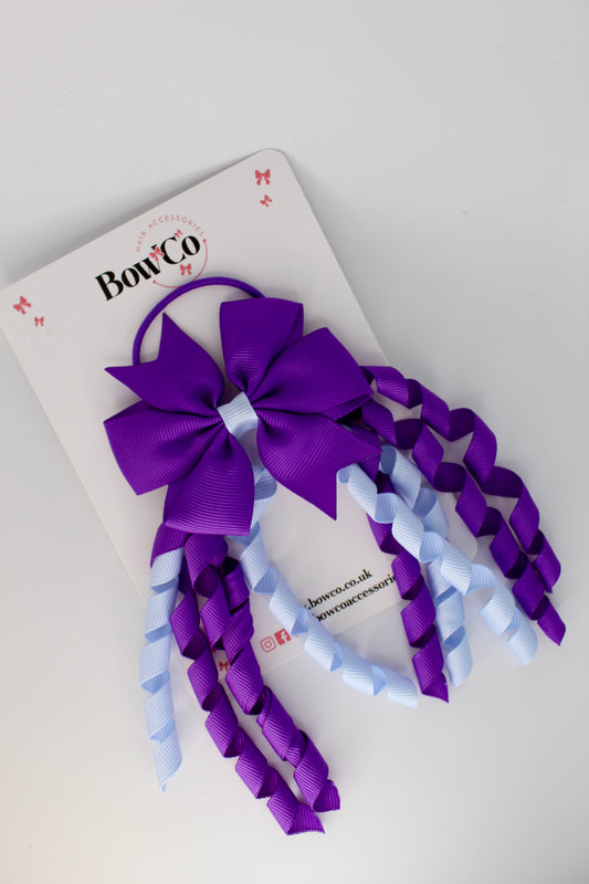 3 Inch Pinwheel Corker Bow - Elastic Bobble - Purple and Bluebell