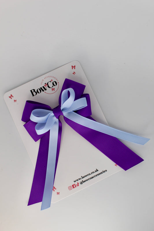 4 Inch Loop Bow Clip PonyTail - Purple and Bluebell