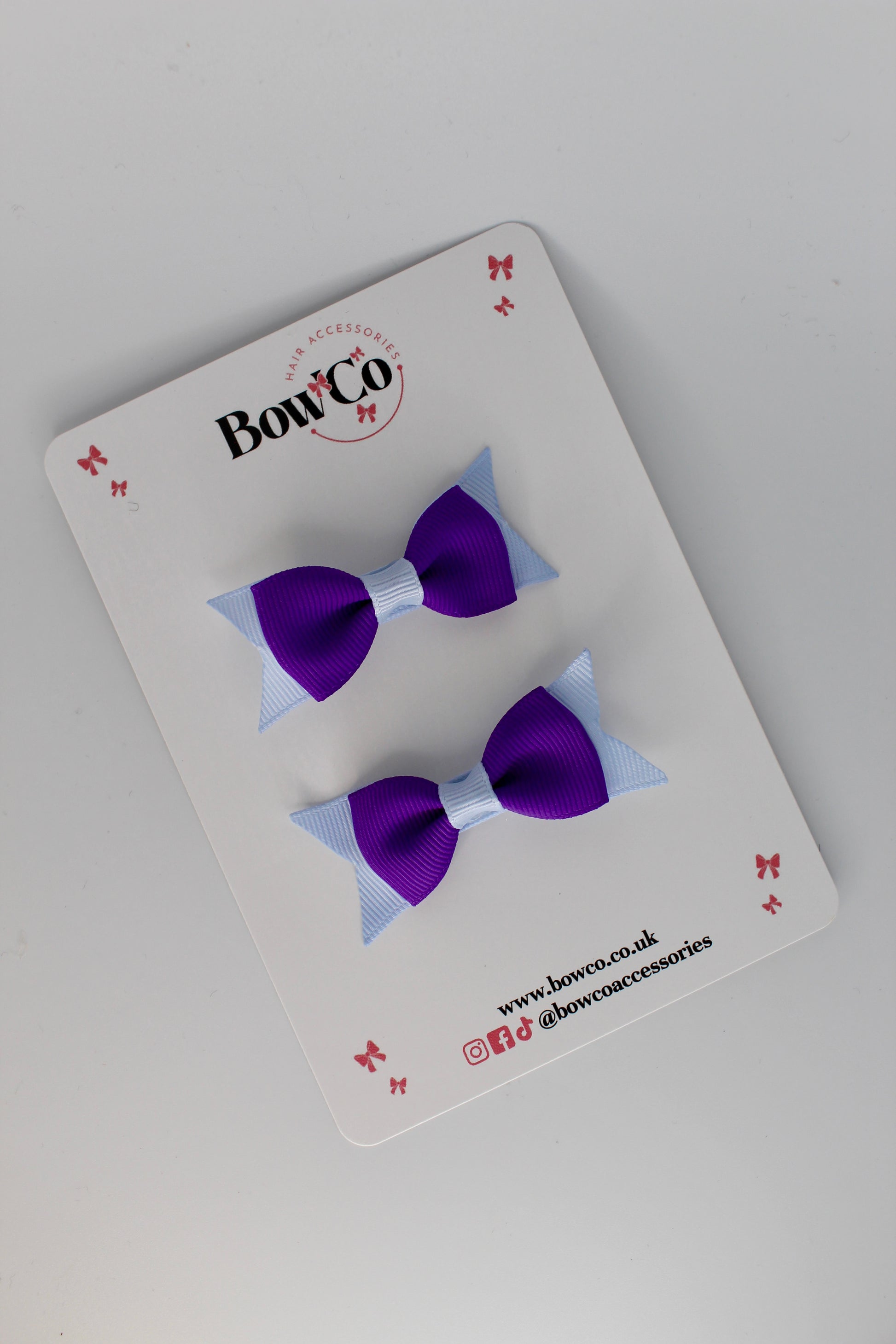 2.5 Inch Layer Tail Bow - Clip - 2 Pack - Purple and Bluebell