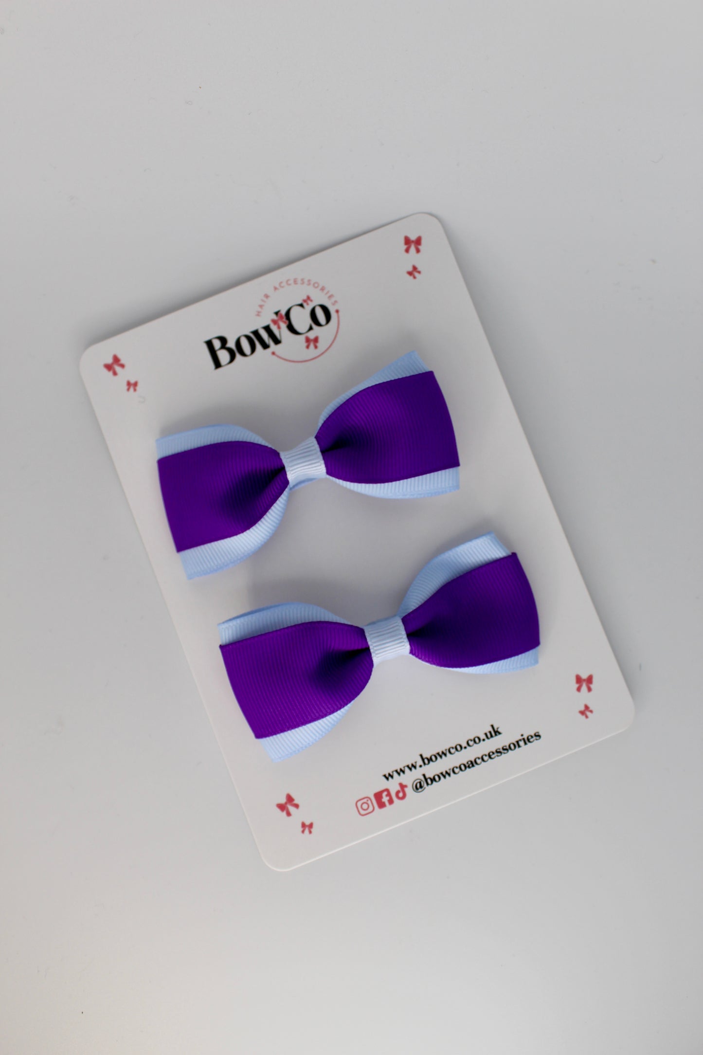 3 Inch Tuxedo Bow - Clip - 2 Pack - Purple and Bluebell