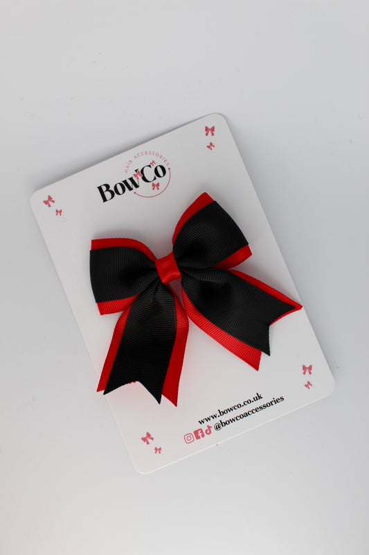 3 Inch Tail Bow Clip - Red and Black